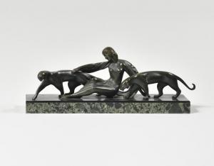 DECOUX Michel 1837-1924,Nymphe assise entre deux panthères stylisées,Osenat FR 2023-06-17