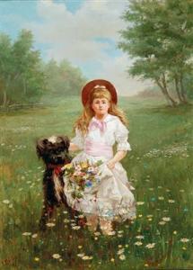 DeCRANO Felix F,A girl and her loyal friend in a flowery meadow,Palais Dorotheum 2018-10-24