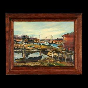 DEERING Roger 1904-1980,Coastal Inlet with Boats and Fishing Shacks.,Auctions by the Bay 2004-10-09
