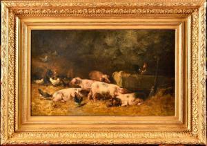 DEFAUX Alexandre 1826-1900,Poules et cochons à l'étable,Osenat FR 2023-11-26