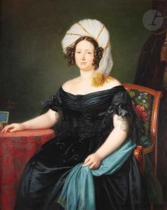 DEGEORGE Christophe Thomas 1786-1854,Portrait de femme au turban,1838,Ader FR 2023-03-17
