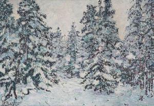 DEGLUME Henri 1865-1940,Scotch fir wood in winter,Bernaerts BE 2016-10-25