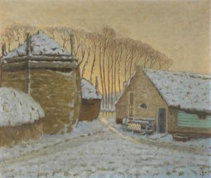 DEGOUVE DE NUNCQUES William,Boerderij in de winter bij zonsondergang,1917,Bonhams 2023-07-05