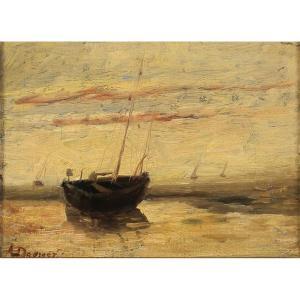 DEGREEF Amedee 1878-1969,Barca a vela sulla battigia,Galleria Sarno IT 2021-06-24