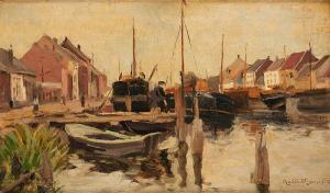 DEGREEF Amedee 1878-1969,Péniches à quai dans le canal,Horta BE 2022-11-14
