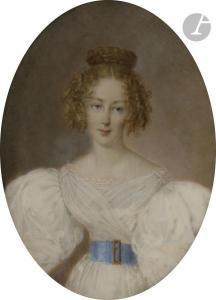 DEHARME Mlle Elisa Apollina 1805-1868,Jeune femme blonde en robe blanche,Ader FR 2019-06-04