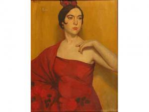 DEHONDT A.,Espagnole à la robe rouge,1924,Bailly - Hertz & Associés FR 2009-06-07