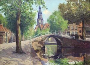 DEKKER Henk 1897-1957,Delftse gracht met zicht op de Nieuwe Kerk,Venduehuis NL 2022-02-22
