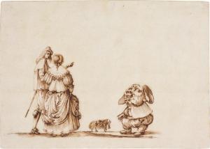 del BIANCO Baccio 1604-1656,An Elegant Couple with a Dwarf, walking their dog,Sotheby's 2021-07-08