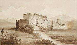 DEL DRAGO Therese MASSIMO 1801-1859,Berger sur un pont fortifié,Ader FR 2012-03-29