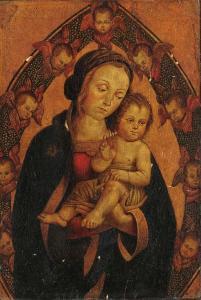 del MASSARO DA VITERBO Antonio Pastura 1478-1516,The Madonna and Child surrounded by ser,Christie's 2000-10-19