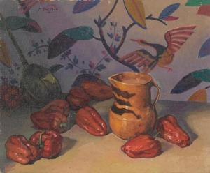 DEL MUE Maurice Auguste,Still life with peppers and a ceramic pitcher,1931,Bonhams 2020-08-04