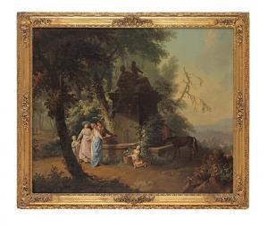 DELACOUR William,Figures and a horse at a fountain in a woodland cl,1765,Bonhams 2022-04-12