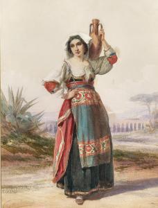 DELACROIX Auguste,An Italian woman in traditional costume with ampho,Palais Dorotheum 2024-03-28