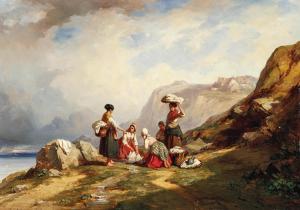 DELACROIX Auguste 1809-1868,Washerwomen at a mountain lake,1840,Palais Dorotheum AT 2024-02-21