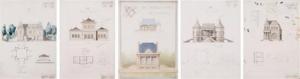 DELACROIX CHARLES LOUIS,Five drawing plans for,1902,Hindman US 2009-05-03