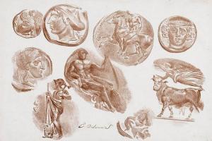 DELACROIX Eugene 1798-1863,Feuille de neuf Médailles Antiques,1825,Galerie Koller CH 2015-09-18