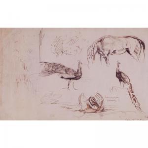 DELACROIX Eugene 1798-1863,study of a horse, two peacocks and two swans,1827,Sotheby's GB 2002-10-29