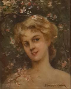 DELACROIX GARNIER Pauline 1863-1912,Buste de jeune femme devant un pommier fleuri,Rossini 2023-04-13