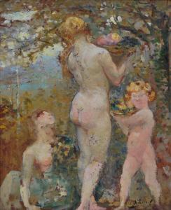 DELACROIX Henry Eugène 1845-1930,Nudi femminili e putto,1920,Galleria Pananti Casa d'Aste 2021-03-26