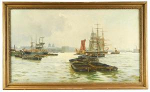 DELACY CHARLES JOHN,Coal barges in Greenwich Reach, London, with the R,1887,Cheffins 2019-03-06