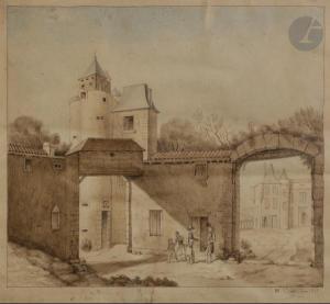 DELAFONTAINE Pierre Maximilien 1774-1860,Vue présumée de la cour du château de St Michel ,1848,Ader 2021-01-27