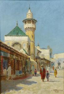 DELAHOGUE Eugene Jules,Vue de Tunis - la mosquée Sidi Ben Ziad,1912,Auxerre Enchères 2023-02-05
