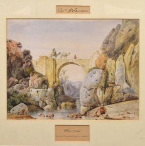 DELAMARRE Captain Adolphe Alphonse 1793-1861,Alcantara, camels crossing an aquad,Clevedon Salerooms 2019-07-11