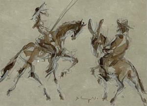 DELANGLADE Frédéric Marcou 1907-1970,Don Quichotte et Sancho Panza,Marambat-Camper FR 2024-02-14