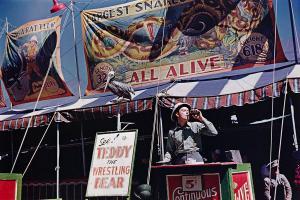 DELANO Jack,Barker at the Grounds, Vermont State Fair, Rutland,1941,Swann Galleries 2024-01-25