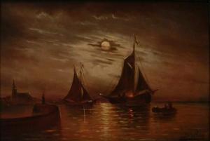 DELAPIEUX 1900-1900,Navires au clair de lune,Cornette de Saint Cyr FR 2010-05-12