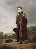 DELATTRE Henri 1801-1876,A finely dressed gentleman accompanied by his dog,1835,Bonhams 2008-04-08