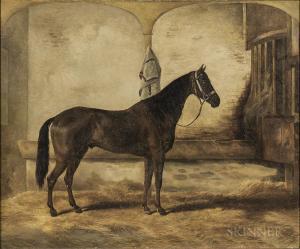 DELATTRE Henri 1801-1876,Bay Horse in a Stable Interior,1869,Skinner US 2017-10-13