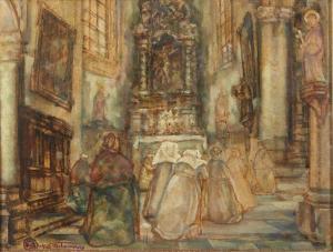 DELAUNOIS Alfred Napoléon,Interno di chiesa con personaggi,Capitolium Art Casa d'Aste 2023-10-17
