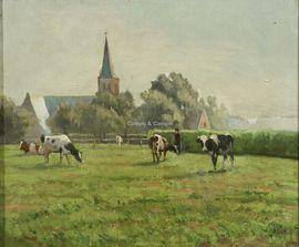 DELDERENNE Leon 1864-1921,Vaches au pâturage Koeien in weide,Campo & Campo BE 2021-01-30