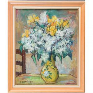 DELDICQUE Yvonne 1895-1979,Bouquet de fleurs dans un vase jaune,Herbette FR 2018-01-28