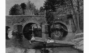 DELECHAUX Marcelin 1821-1902,Les enfants pêchant près du pont.,De Vregille Bizouard FR 2002-03-17
