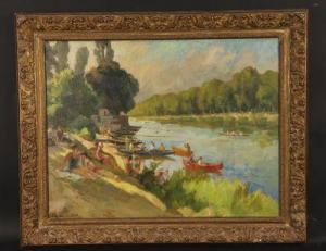 DELECLUZE Eugène 1882-1972,Baignade l'été au bord de la rivière,Auxerre Enchères FR 2022-04-10