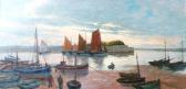 DELEMANN 1900-1900,Port breton au clair de lune avec barques et voili,Millon & Associés 2014-10-24