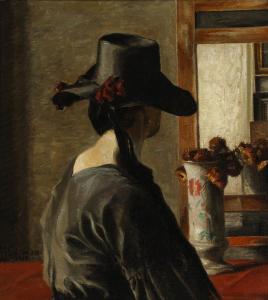 DELEURAN Thorvald,Interior with a woman in front of a mirror,1917,Bruun Rasmussen 2022-03-07