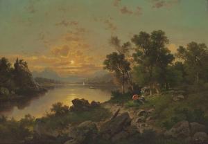 DELFAUER CHARLES,An extensive lake and mountain landscape with figu,Adams IE 2015-11-22