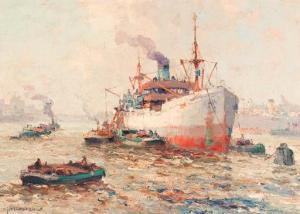 DELFGAAUW Gerardus Johannes 1882-1947,A cargo-ship in Rotterdam harbour,Christie's GB 1999-04-20