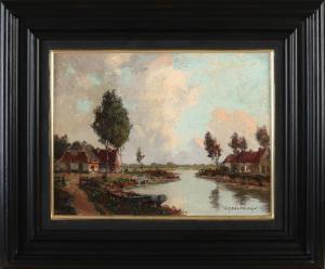 DELFGAUW G.J. 1882-1947,Dutch river view with houses,Twents Veilinghuis NL 2021-07-08
