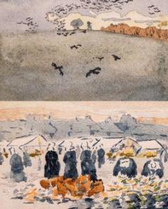 DELFOSSE Louis Bidegaray 1863-1925,Paire de petits dessins bretons,Marambat-Camper FR 2021-07-08