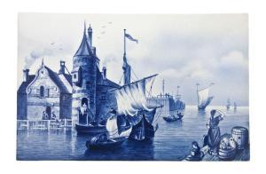 DELFT A,scene of merchants and boats in a harbor with unde,Hindman US 2012-07-15