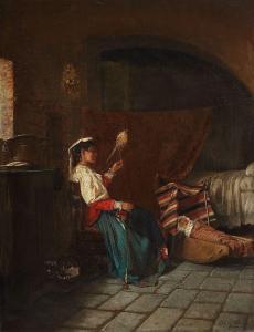 DELL'ERBA Francesco 1846-1909,Interior with a Domestic Scene,1881,Lempertz DE 2016-03-16