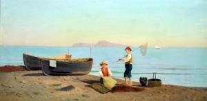 DELLA ROCCA Giovanni 1788-1858,Spiaggia con pescatori,Vincent Casa d'Aste IT 2019-04-13