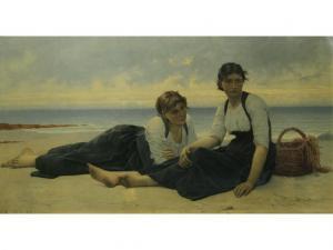 DELOBBE Francois Alfred 1835-1920,Two young girls resting on a be,1885,Penrith Farmers & Kidd's plc 2012-04-18