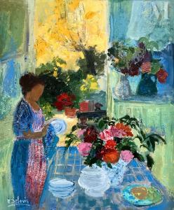 DELOUIS Nancy 1941,Femme aux assiette près du bouquet de fleurs,Millon & Associés FR 2022-11-08