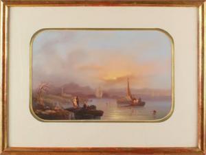 DELPINOY Giuseppe 1800-1800,Havenbaai bij avond met schepen en figuren,Twents Veilinghuis 2017-01-13